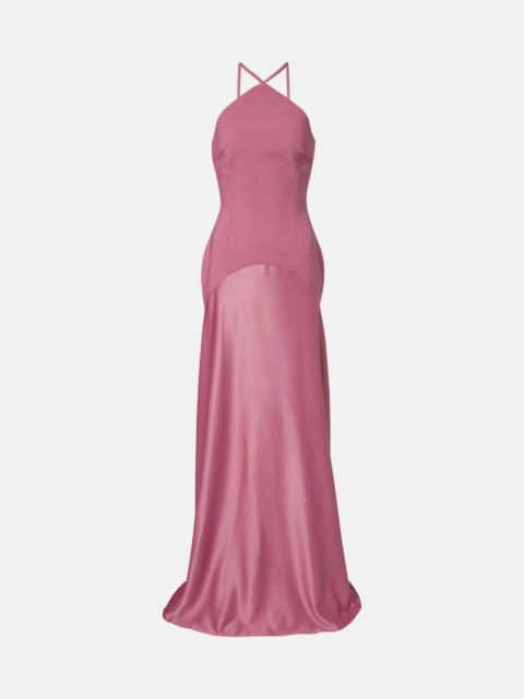 SOLACE LONDON Florie satin-trimmed halterneck gown