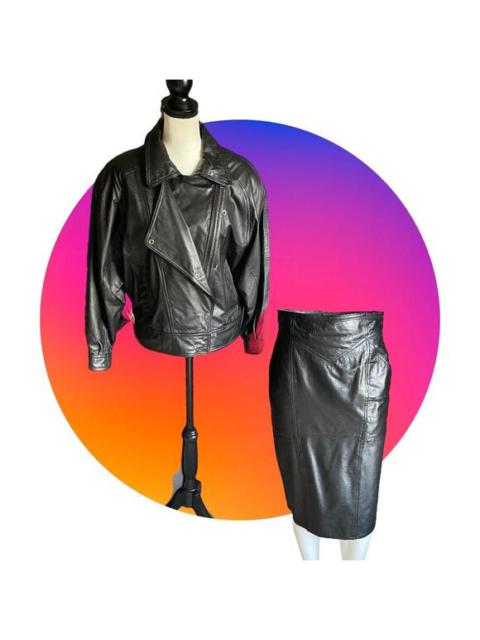Vintage 80s Women’s Sexy La Vogue Black Leather Coat & Skirt Set Size S M 4 6