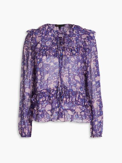 maje Ruffled floral-print crepe de chine blouse