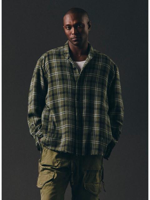 Greg Lauren $875 Greg Lauren Army Plaid Shawl Collar Boxy Jacket