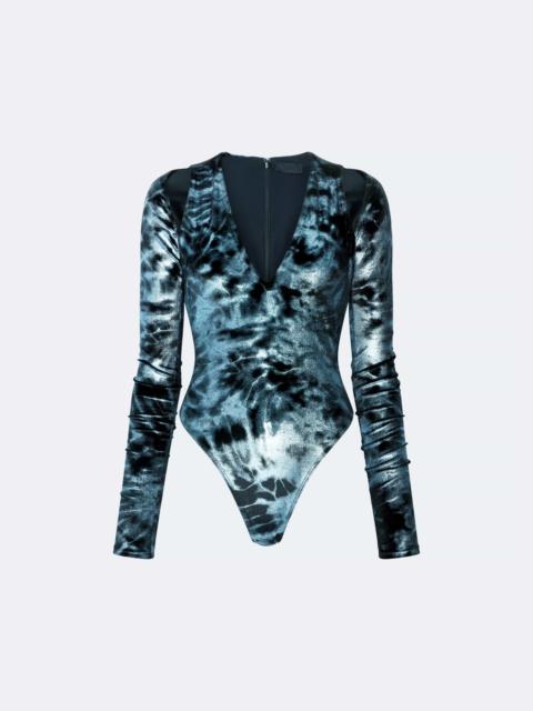 LAPOINTE Foil Velour V Neck Bodysuit