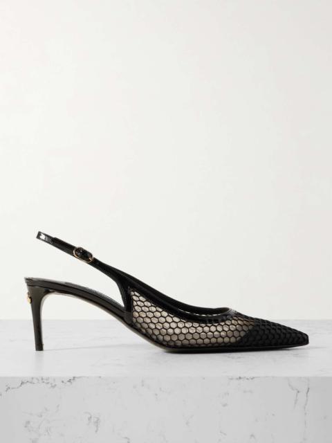 Vernice patent leather-trimmed mesh slingback pumps Black
