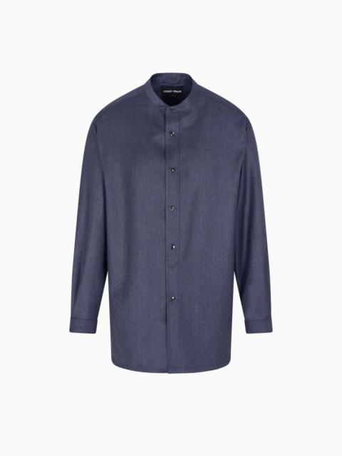 GIORGIO ARMANI SHIRT JACKET IN MICRO CHEVRON VIRGIN WOOL