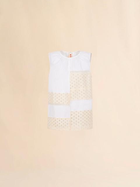 Marni WHITE POPLIN BLOUSE WITH BRODERIE ANGLAISE INSERTS