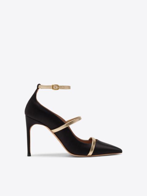 MALONE SOULIERS Diaz 90 Black & Gold Satin Heeled Pumps