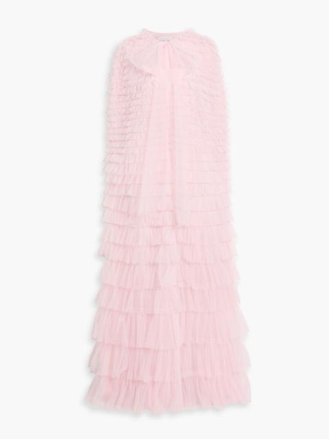 CAROLINA HERRERA Bead-embellished ruffled silk-tulle cape