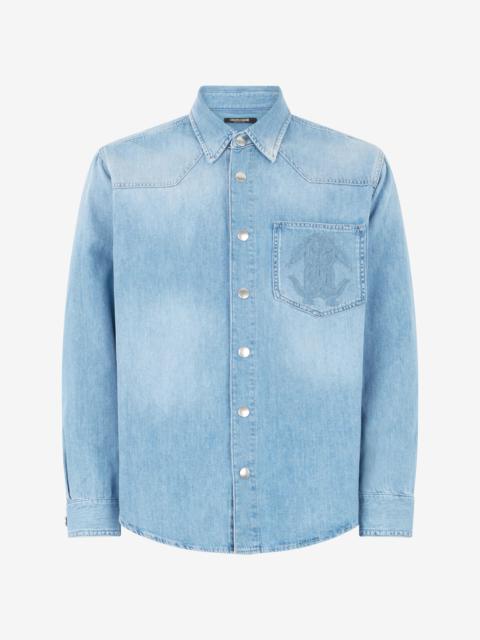 Roberto Cavalli Denim Shirt With Mirror Snake Monogram
