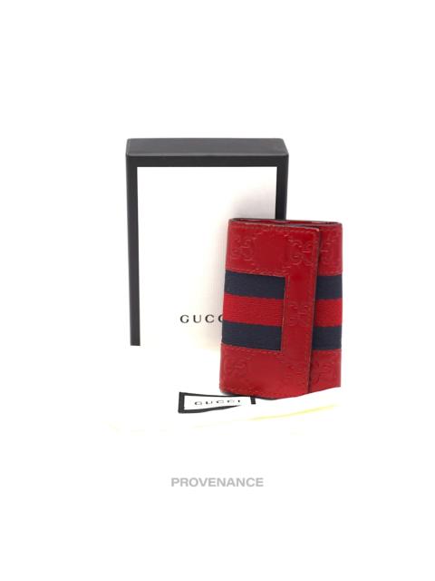GUCCI Gucci GG Web 6 Key Holder - Red Guccissima Leather