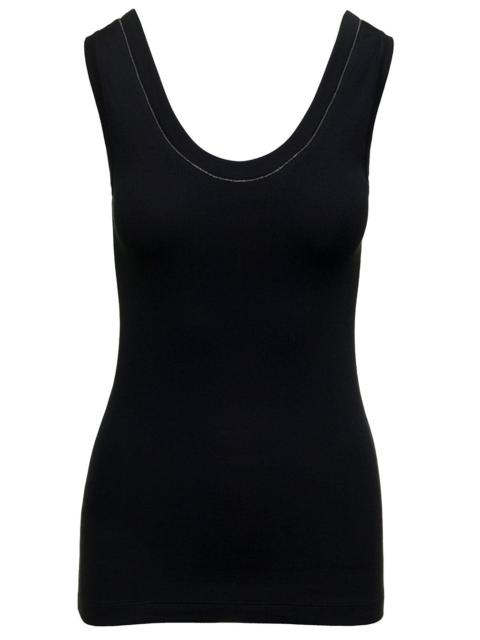 Brunello Cucinelli Brunello Cucinelli Women Black Top With Round Neckline And Monile Details In Cotton Women