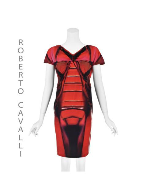 Roberto Cavalli Red and Black Knit Cap Sleeve Mini Dress