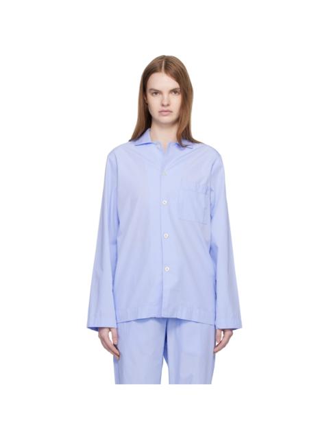 TEKLA Blue Poplin Long-Sleeved Pyjama Shirt