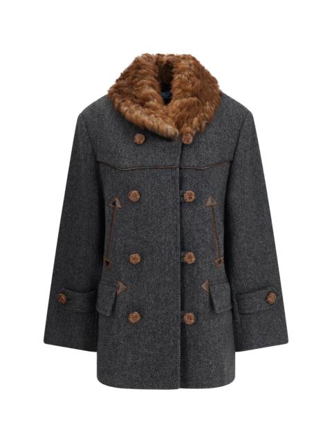 Prada Prada Women Double-Breasted Caban With A Shearling Trim