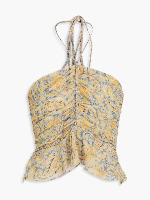VERONICA BEARD Arienne ruched paisley-print silk-chiffon halterneck top