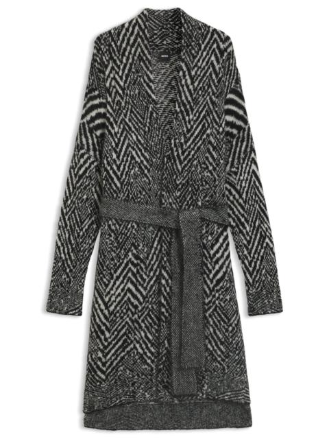 BOSS LONGLINE BELTED CARDIGAN IN A PATTERNED TEXTURED-WOOL BLEND