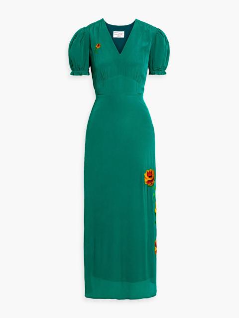 Other Designers Paula floral-appliquéd chiffon maxi dress