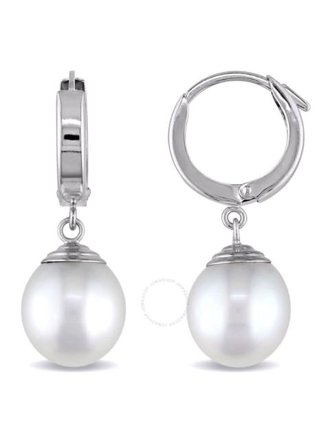 Other Designers Amour - AMOUR 9 - 10 Mm South Sea Cultured Pearl Hinged Hoop Drop Earrings In 14K White Gold