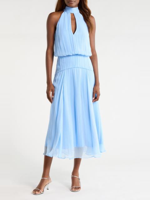 STAUD STAUD Camryn Keyhole Crinkle Crepe Midi Dress in Clear Blue at Nordstrom
