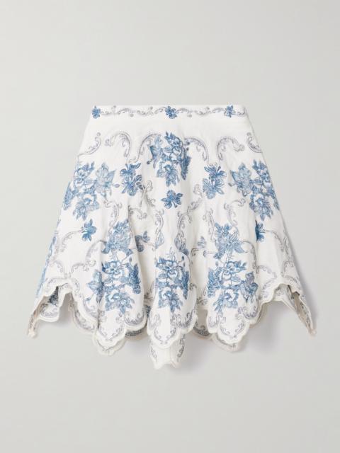 Agua by Agua Bendita Retrato Gloriosa Scalloped Embroidered Linen Mini Skirt