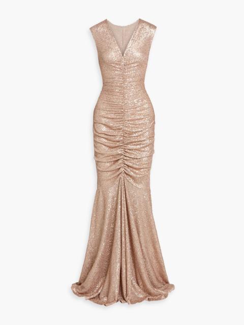 NORMA KAMALI Ruched sequined stretch-tulle gown