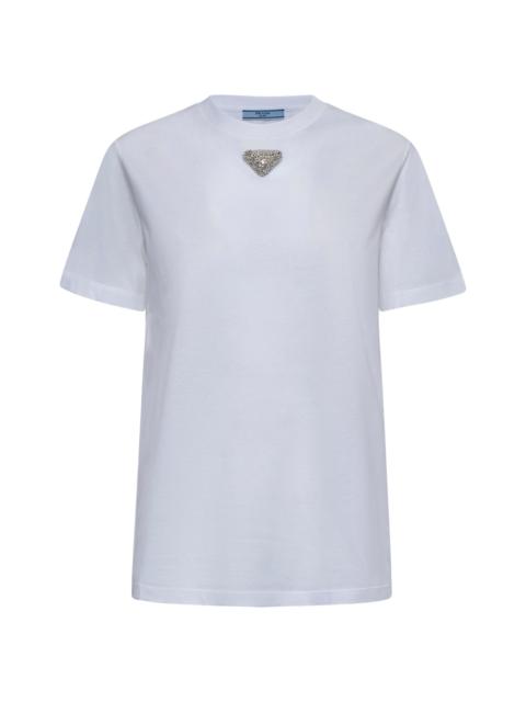 Prada Prada Abbigliamento Women Rhinestones Plaque Cotton T-Shirt