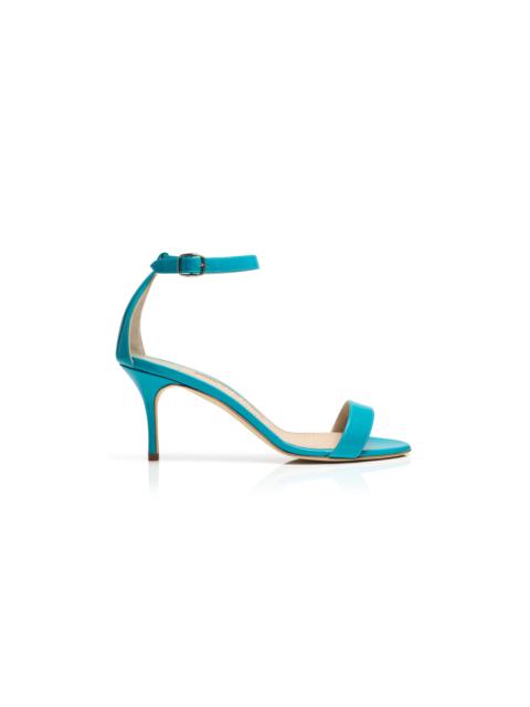 Manolo Blahnik Turquoise Patent Leather Ankle Strap Sandals