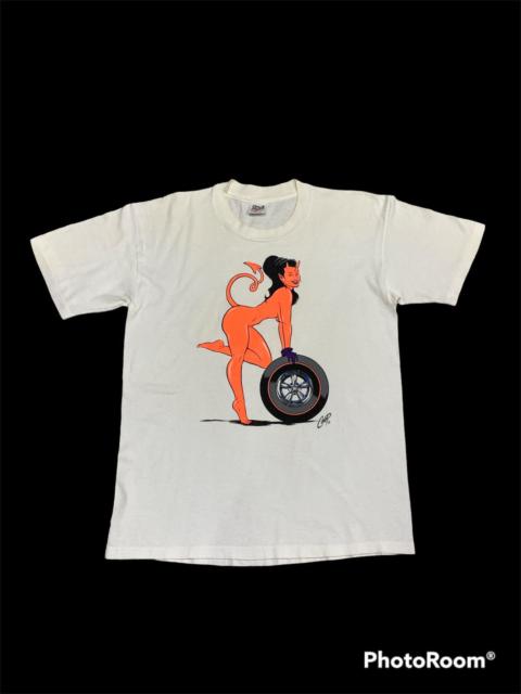 Other Designers Band Tees - VINTAGE 1996 COOP DEVIL GIRL HOT ROD BUG PRINT SHIRT