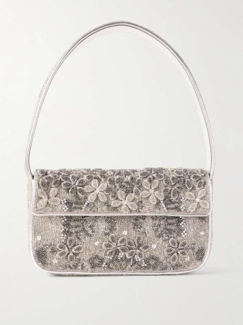 Tommy bead-embellished satin shoulder bag Silver