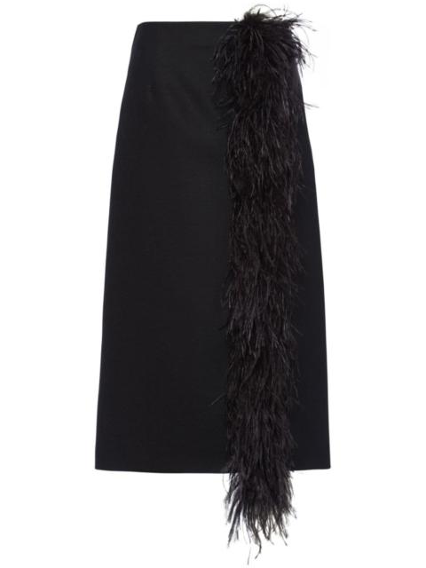 Prada feather-trimmed wool midi skirt