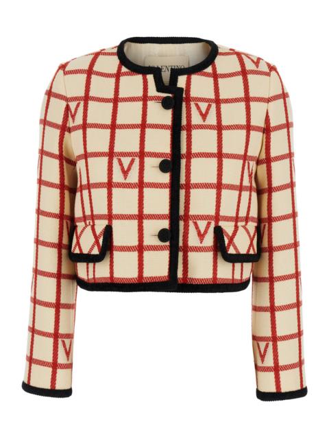 Valentino Valentino Women Multicolor Jacket With Checked Motif And Contrast Trim In Wool And Cotton Blend Woma
