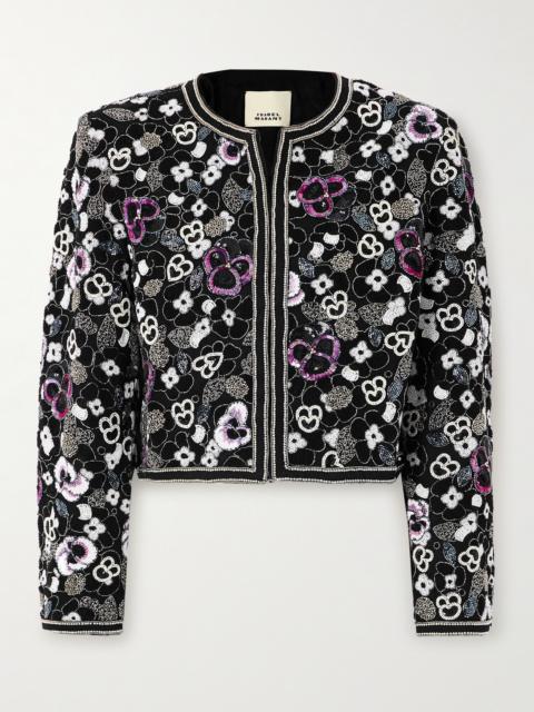 Isabel Marant Aurely Embellished Bouclé-trimmed Cotton-twill Jacket
