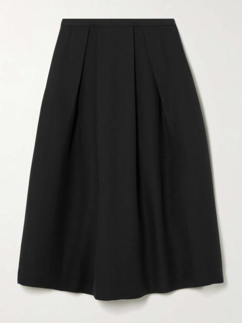 Pleated wool and silk-blend midi skirt Black