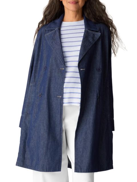 EILEEN FISHER Eileen Fisher Double Breasted Denim Trench Coat in Dark Indigo at Nordstrom