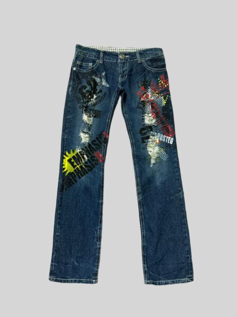 Other Designers Archival Clothing - RARE ARCHIVE PRINTED DISTRESSED DENIM JEANS