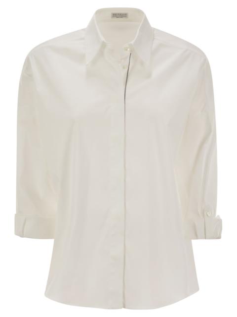 Brunello Cucinelli Women Stretch Cotton Poplin Shirt With Shiny Trim