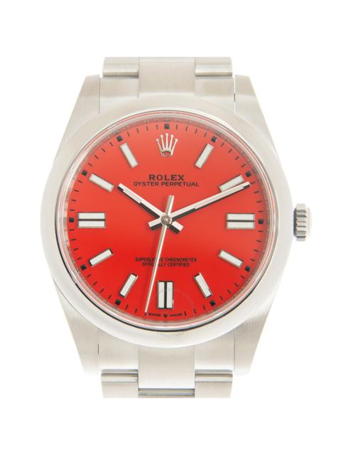 Pre-owned Rolex Oyster Perpetual Coral Red Dial Men's Watch 124300CRLRDSO
