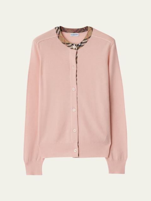 Burberry Check Collar Crewneck Cardigan