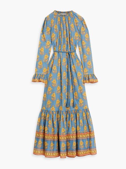 Zimmermann Belted ruffled floral-print cotton-voile maxi dress