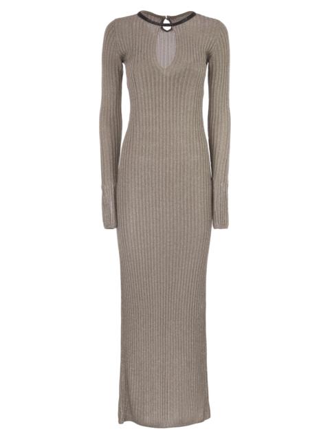Brunello Cucinelli Brunello Cucinelli Women Sparkling Ribbed Knit Dress With Precious Collar
