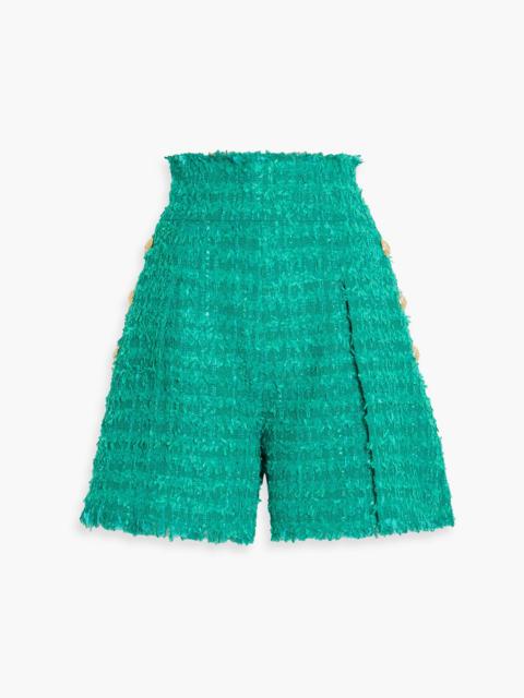 Balmain Frayed cotton-blend tweed shorts