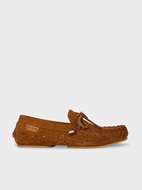 Paul Smith Women's Tan 'Sonna' Perforated Floral Suede Moccasins