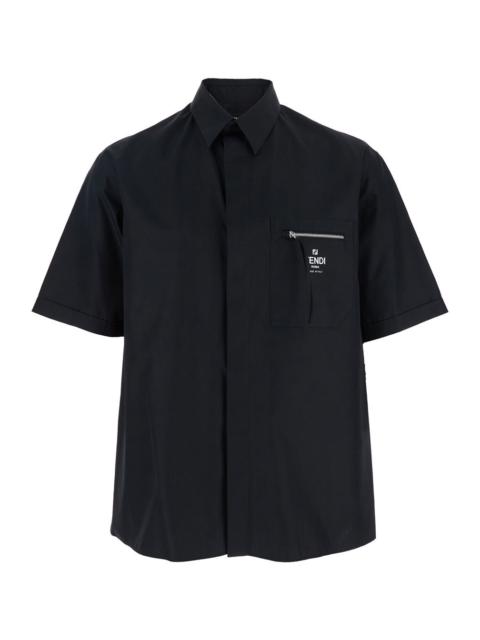 FENDI Fendi Men Black Short Sleeved Shirt With Logo Print And Zip In Cotton Man