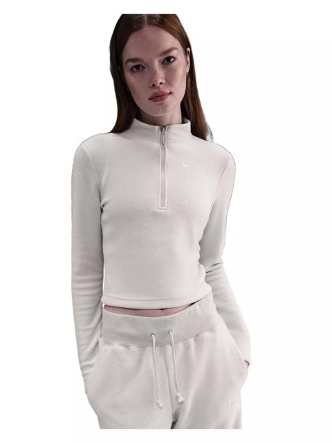 Nike Women's Sportswear Phoenix Plush Slim Long-Sleeve Cozy Fleece 1/2-Zip Top -Lt Bone