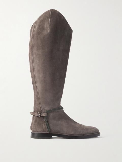 Brunello Cucinelli Buckled Bead-embellished Suede Knee Boots