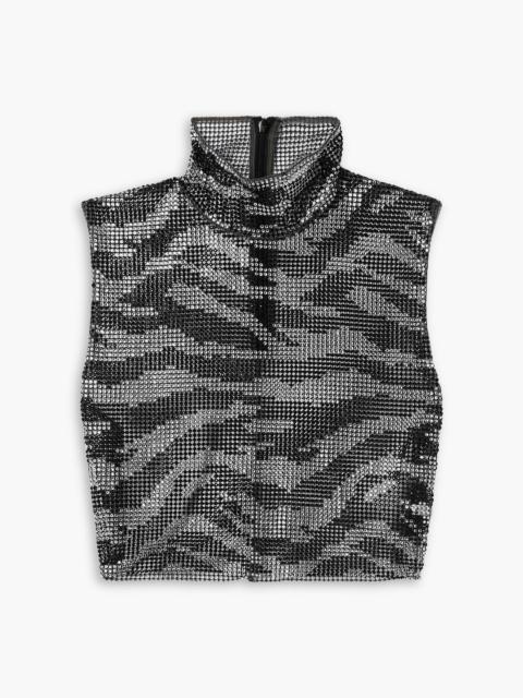 Alessandra Rich Cropped crystal-embellished mesh turtleneck top