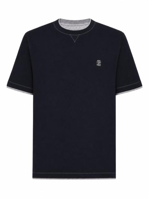 Brunello Cucinelli Brunello Cucinelli Men Cotton T-Shirt With Front Logo And Contrasting Trim
