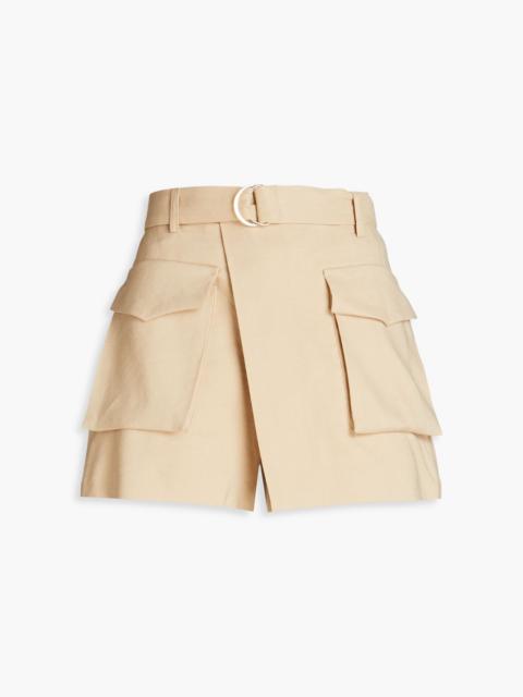 maje Belted wrap-effect linen-blend shorts
