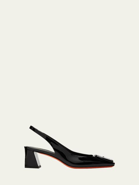 Santoni Lemon Patent Buckle Slingback Pumps