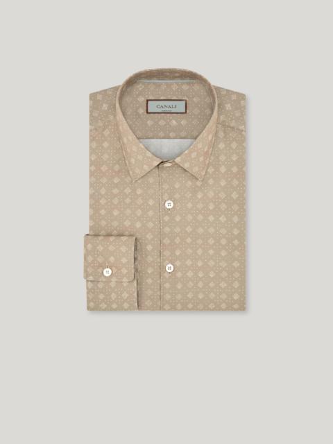 Canali ROPE-COLORED CASUAL MICROPRINTED COTTON AND LYOCELL SHIRT