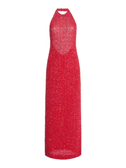 TOVE Colette Sequined Midi Halter Dress red