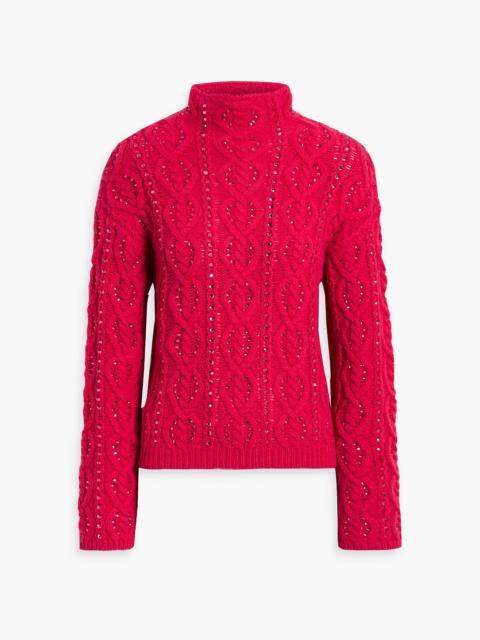 CAROLINA HERRERA Embellished cable-knit wool and cashmere-blend turtleneck sweater